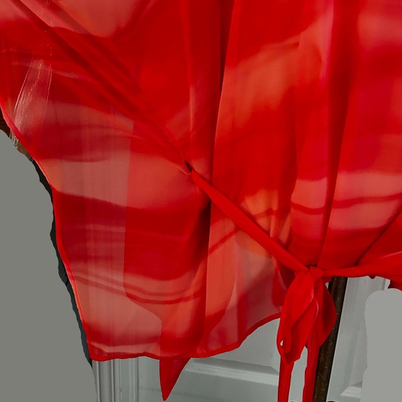 PONCHO, CHIFFON, CORAL, SIZE PLUS, WITH BELT, MADE IN CANADA!, PULL OVER, MR MAX - Picture 2 of 16